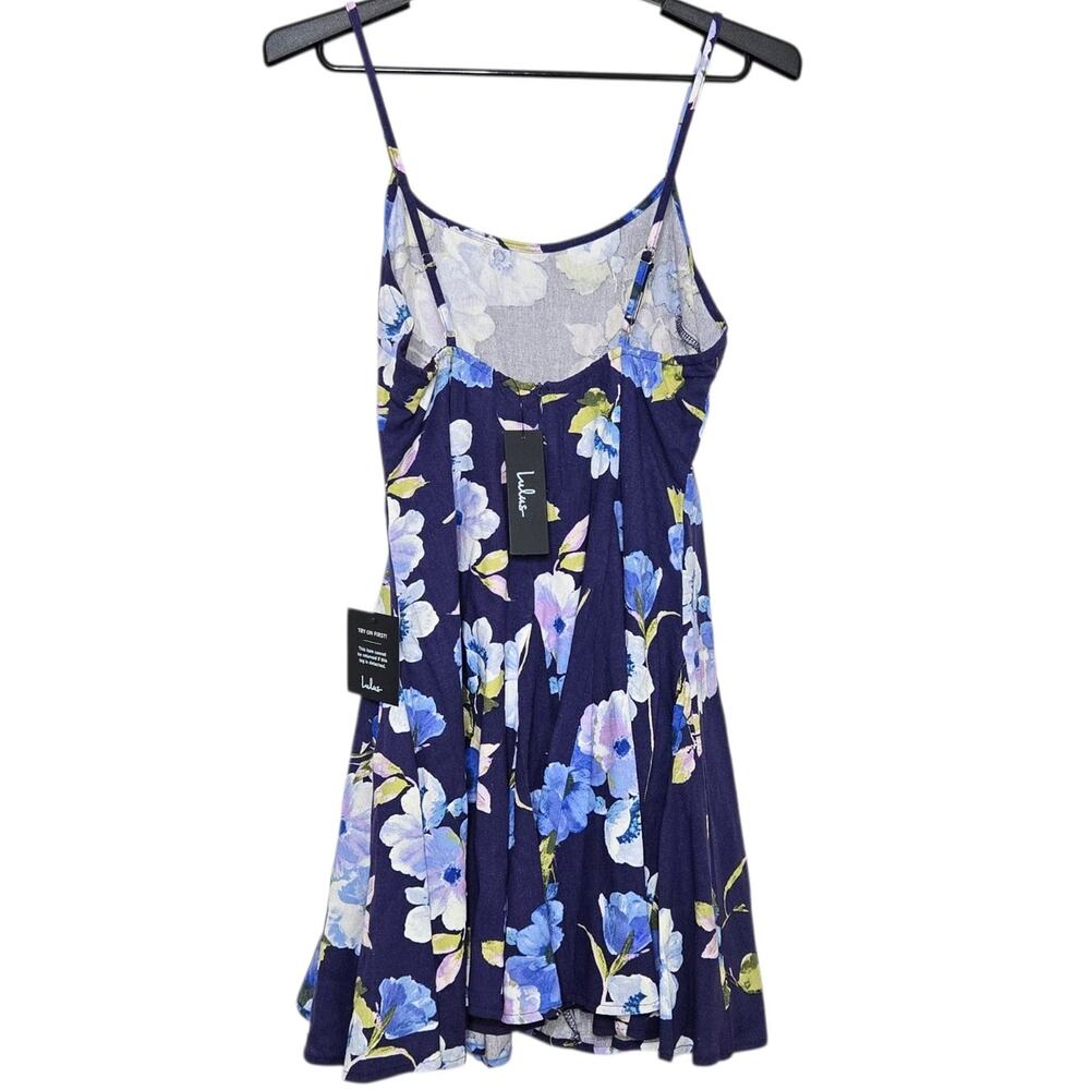 Lulus Adorable Sweetness Navy Blue Floral Print Linen Mini Dress Size Small - Picture 3 of 9
